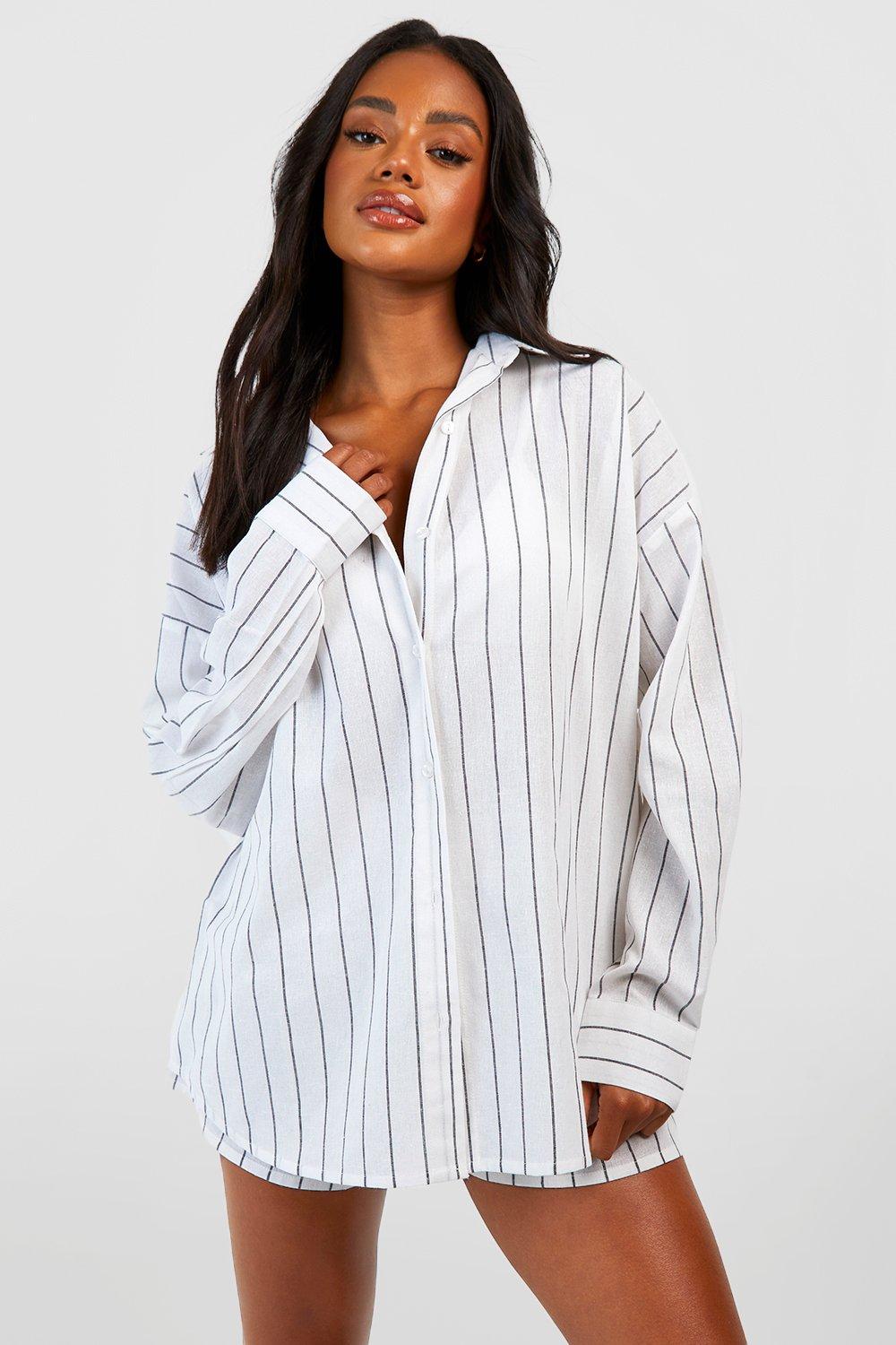 Womens Cotton Stripe Pyjama Shirt - Black & White - 16, Black & White