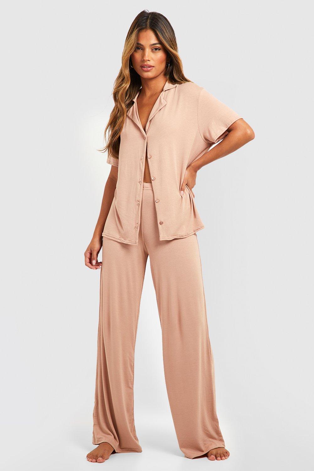 Womens Jersey Wide Leg Pj Trouser - Beige - 8, Beige