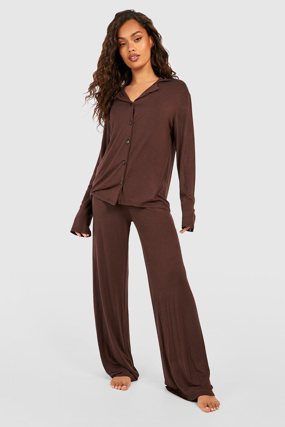 Womens Jersey Wide Leg Pj Trouser - Brown - 6, Brown