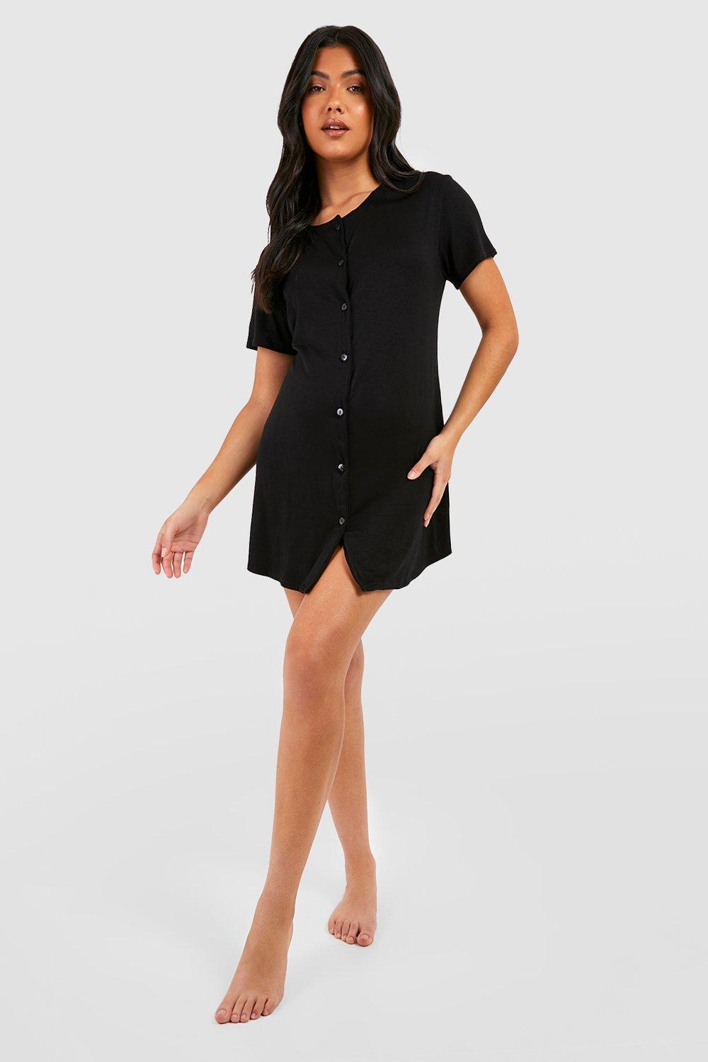 Womens Maternity Peached Jersey Button Down Nightie - Black - 14, Black