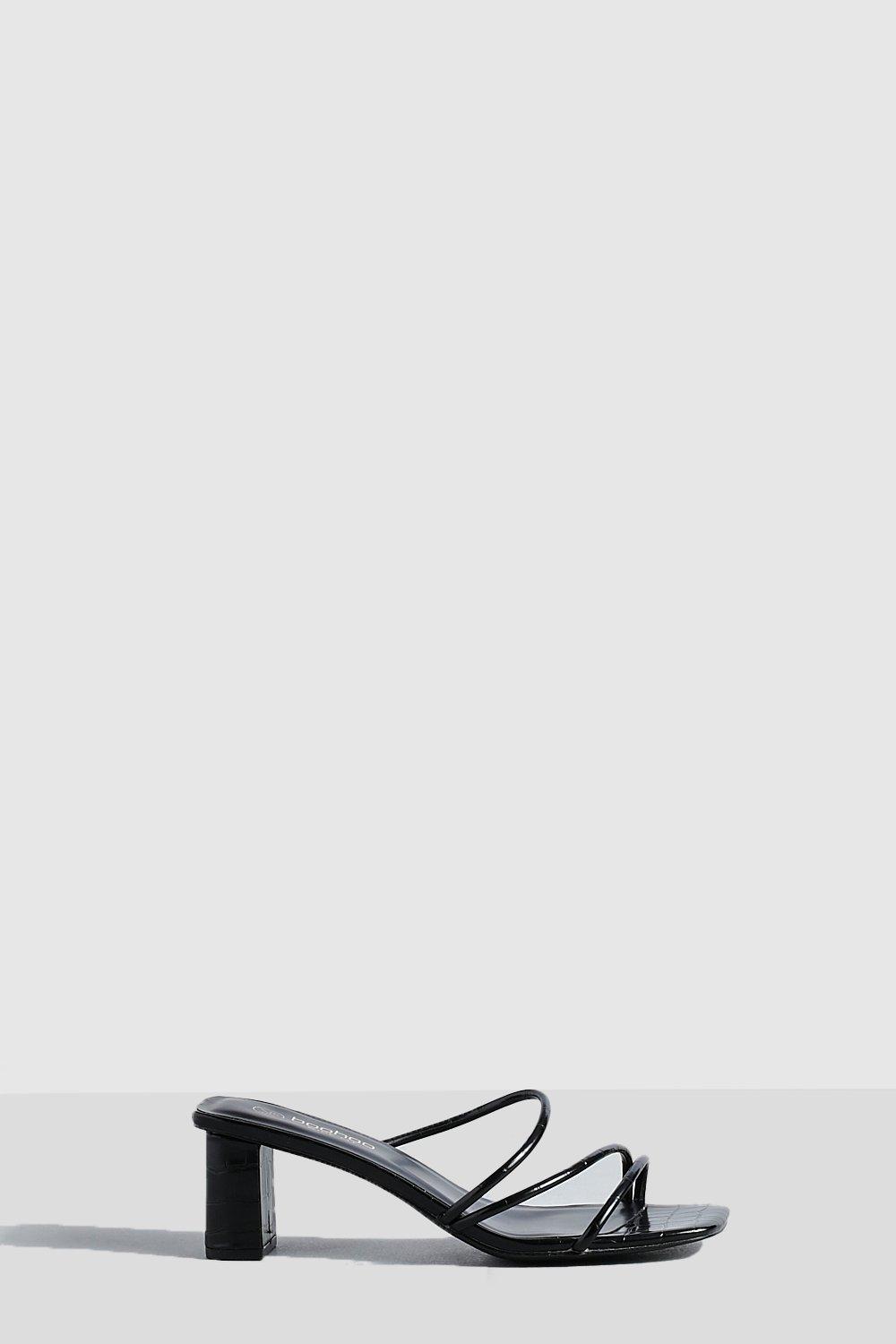 Image of Sandali Mules a calzata ampia con laccetti e tacco basso a blocco, Nero