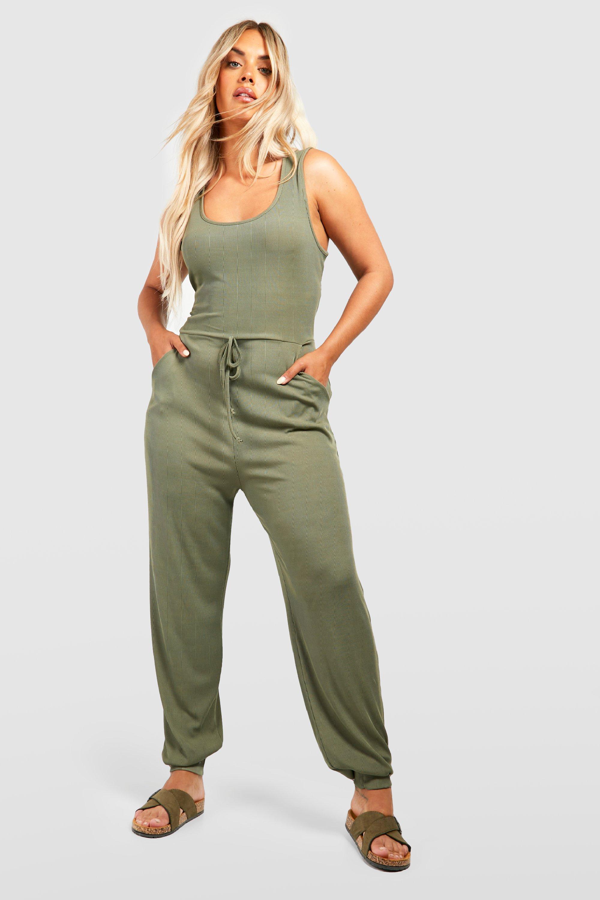 Womens Plus Scoop Neck Jogger Jumpsuit - Green - 20, Green