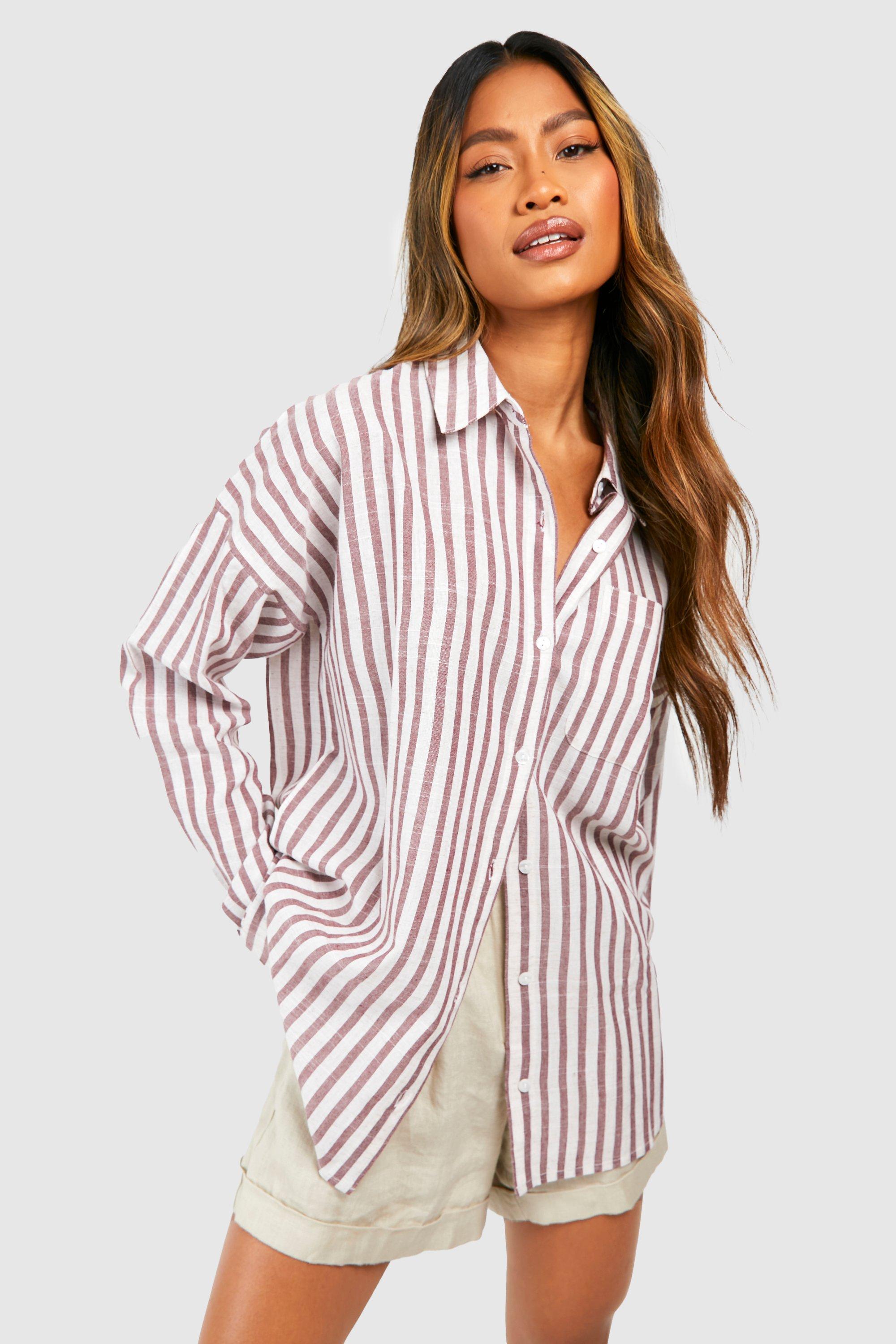 Image of Camicia oversize a righe, Brown