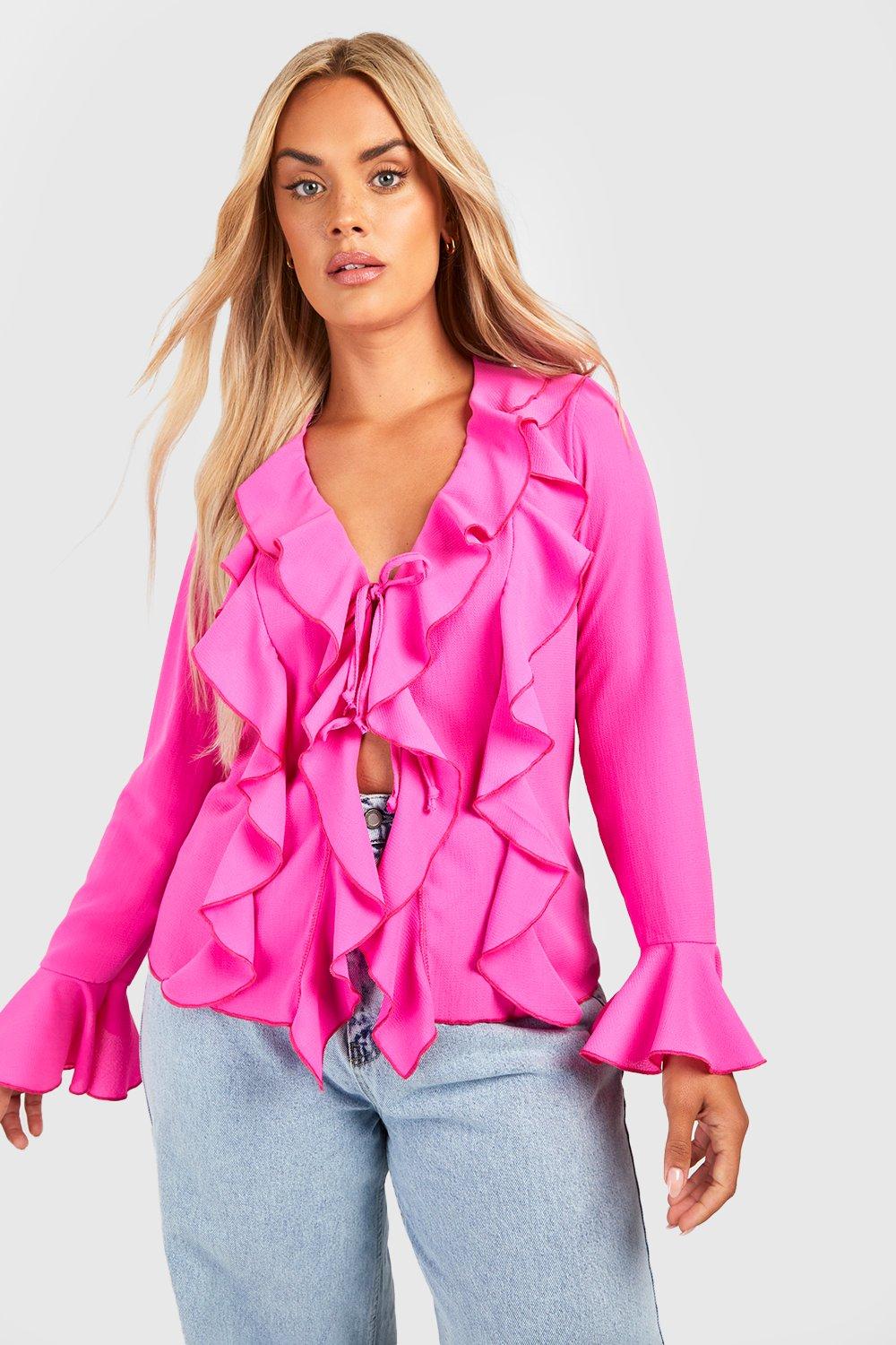 Image of Blusa Plus Size con due arricciature e volant, Pink