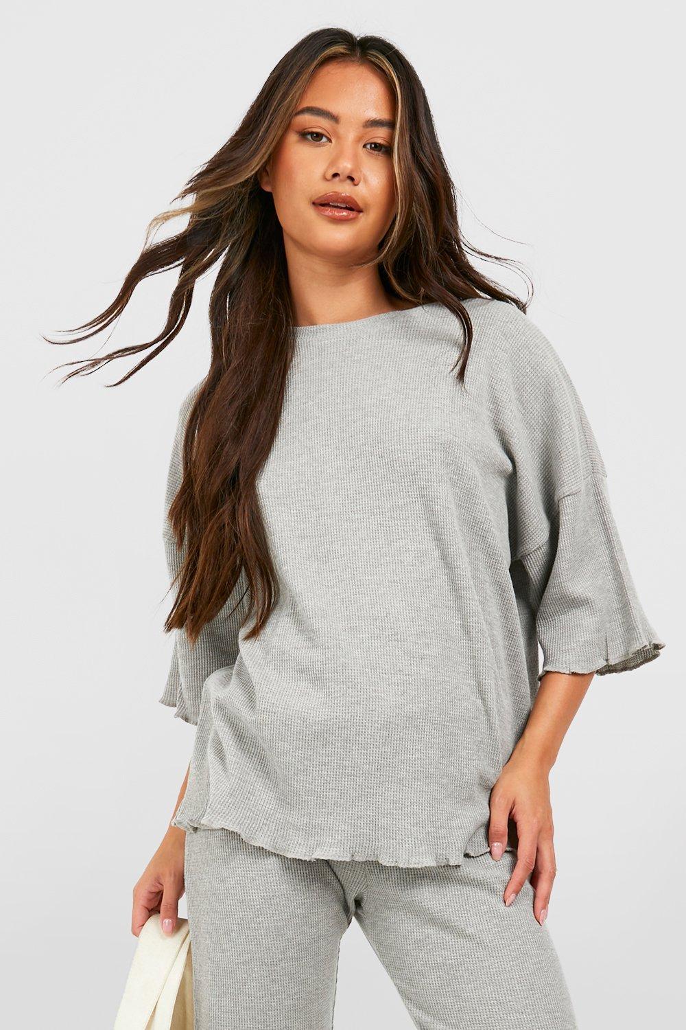 Womens Mix & Match Waffle Oversized T-Shirt - Grey - 8, Grey