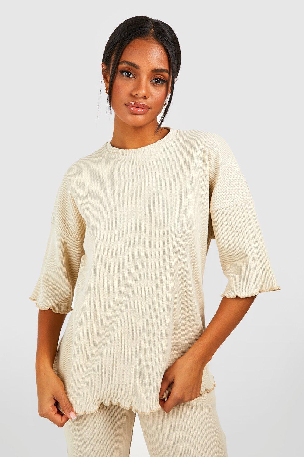 Womens Mix & Match Waffle Oversized T-Shirt - Beige - 6, Beige