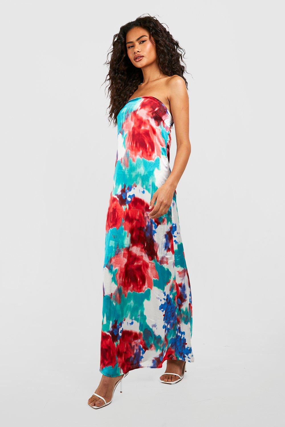 Womens Marble Bandeau Maxi Dress - Red - 8, Red