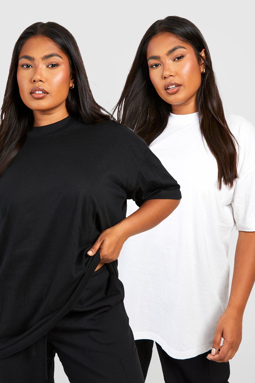 womens plus 2 pack oversized t-shirt - black & white - 22, black & white
