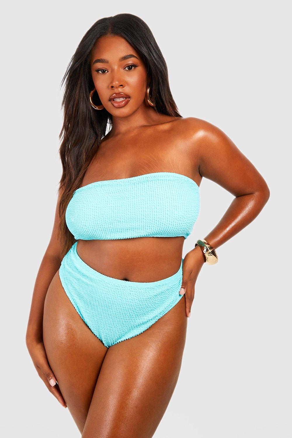 Image of Set bikini Plus Size a fascia effetto goffrato con trama, Azzurro
