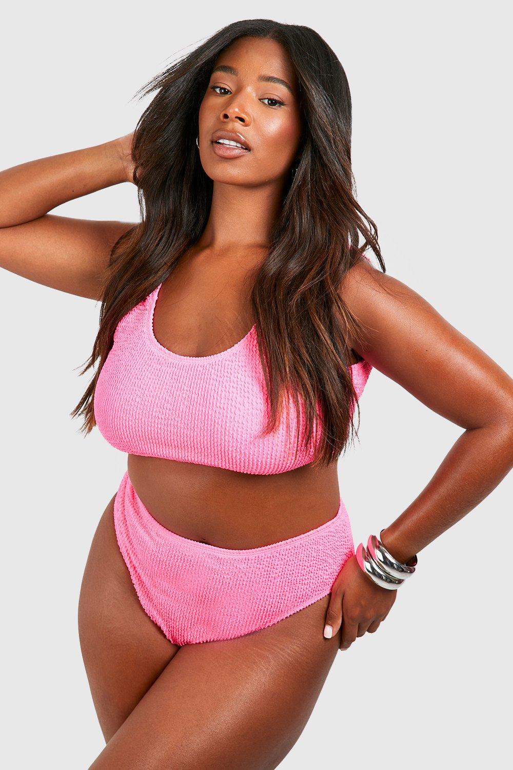 Image of Set bikini Plus Size effetto goffrato con scollo rotondo e trama, Pink