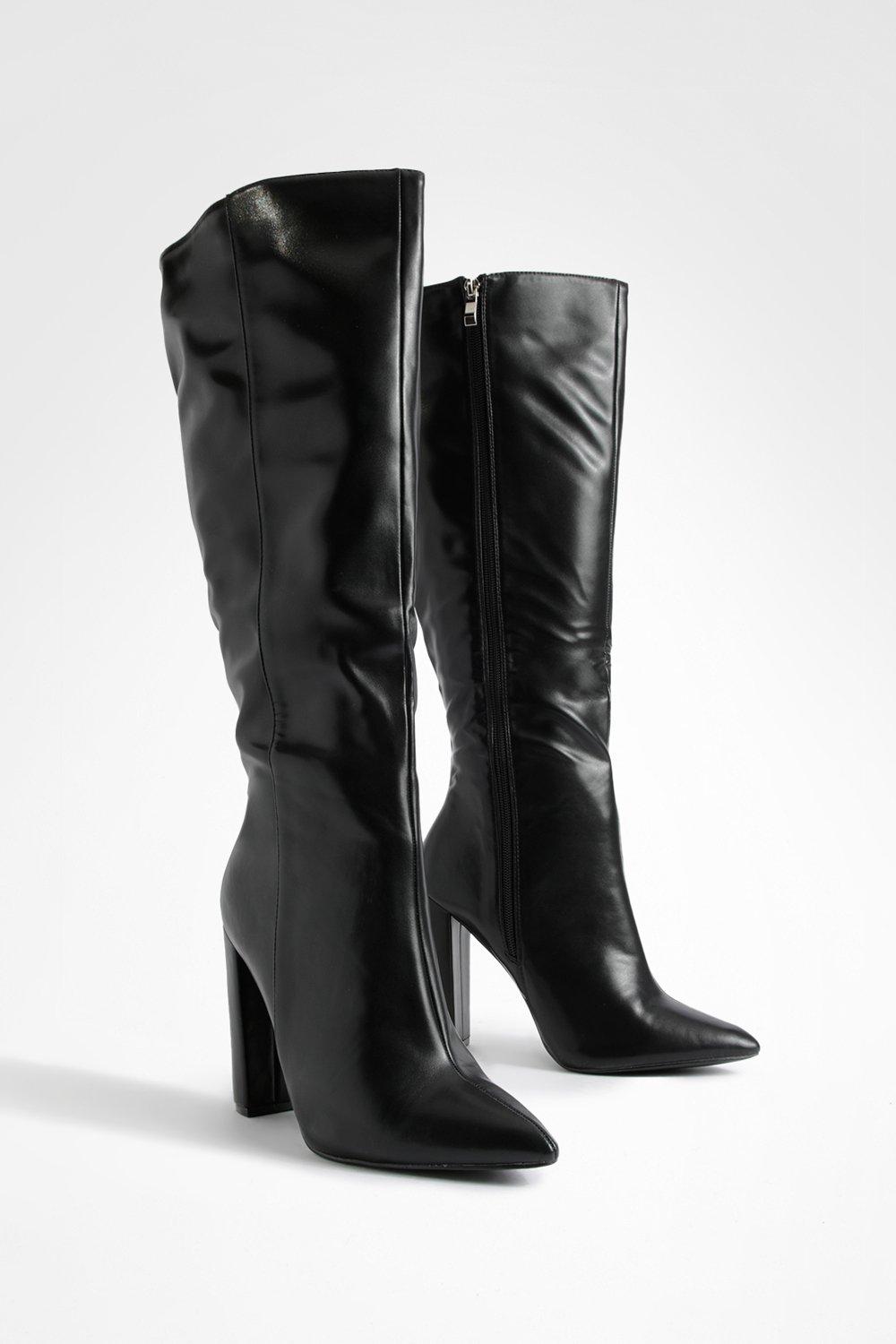 Womens Wide Fit Pointed Toe Knee High Boots - Black - 7, Black
