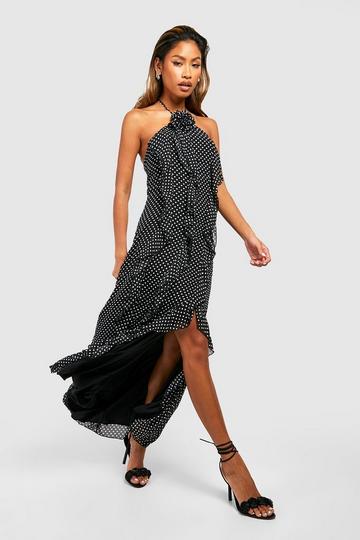 Chiffon Polka Dot Ruffle Maxi Dress