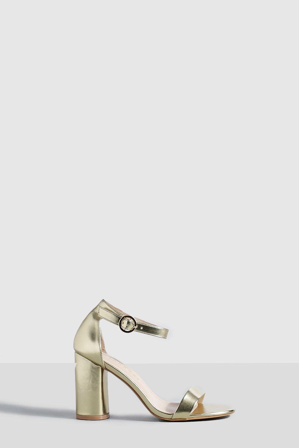 Image of Scarpe a calzata ampia in due parti effetto nudo con tacco arrotondato, Metallics