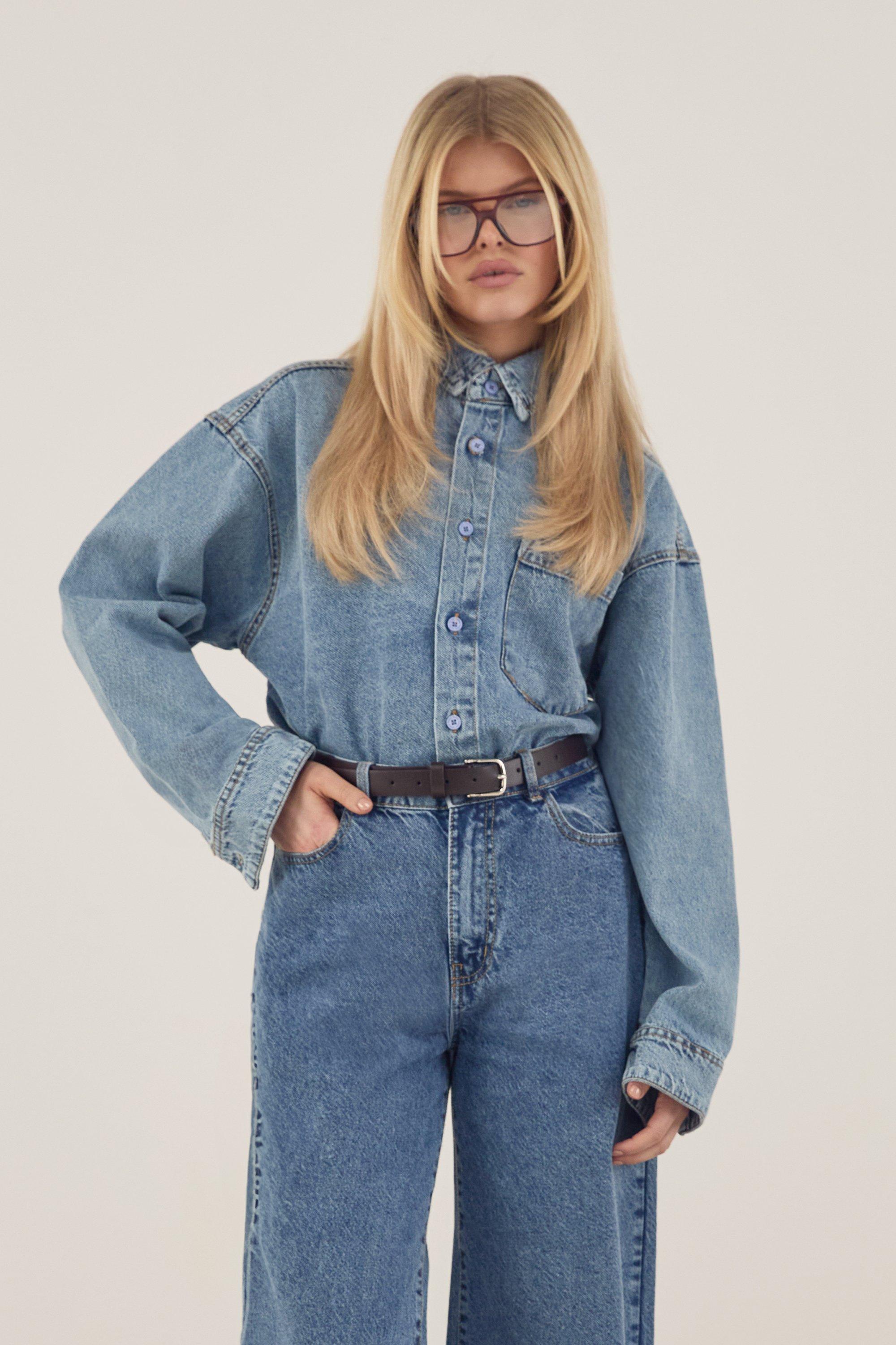 Image of Camicia oversize Basic in denim, Azzurro
