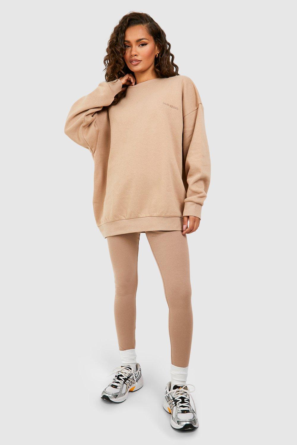 Womens Oversized Sweatshirt And Legging Tracksuit - Beige - M, Beige