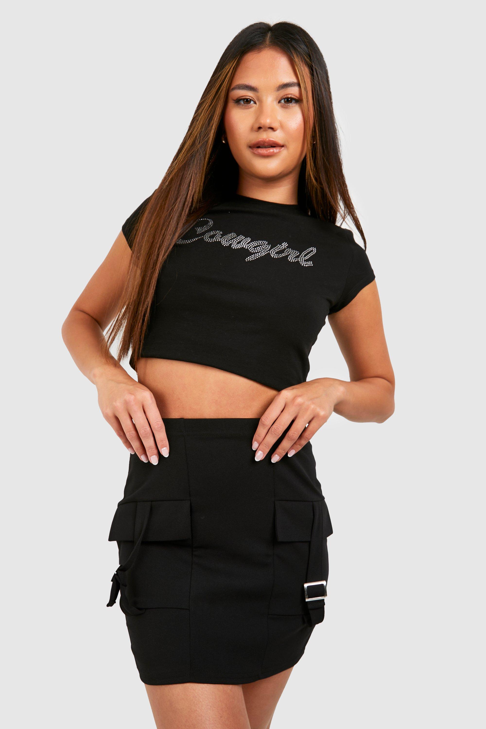 Womens Crepe Cargo Mini Skirt - Black - 16, Black