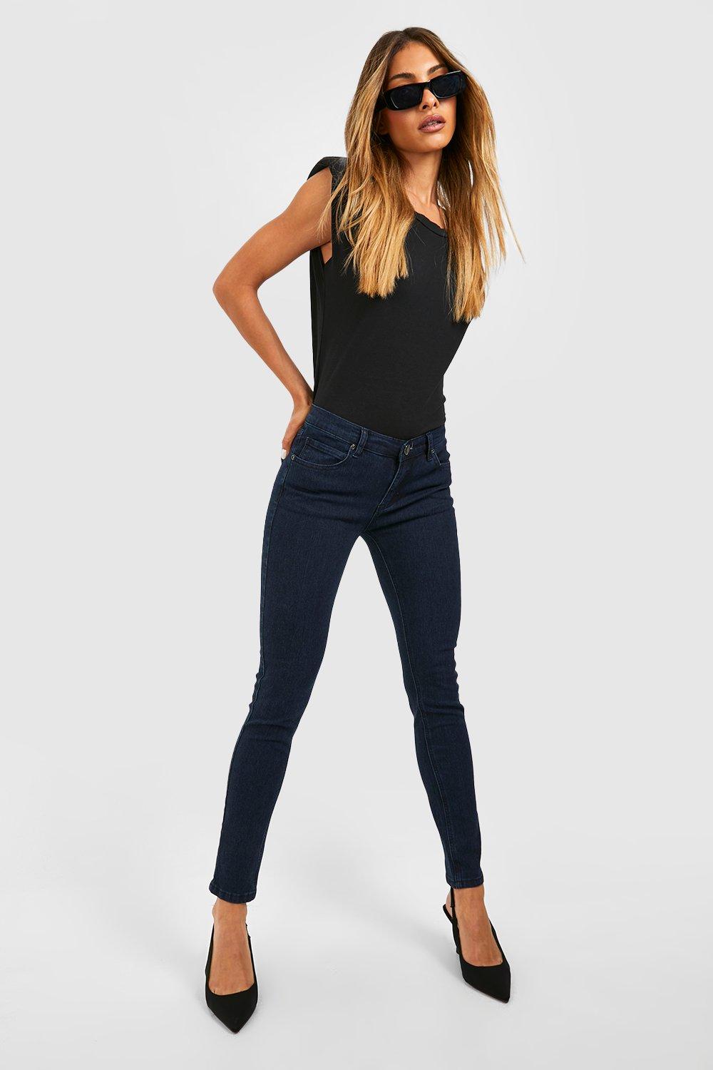 Boohoo Stretch Low Rise Skinny Jeans, Indigo