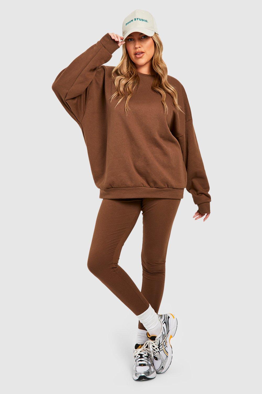 Womens Plus Oversized Sweatshirt And Legging Set - Brown - 24, Brown