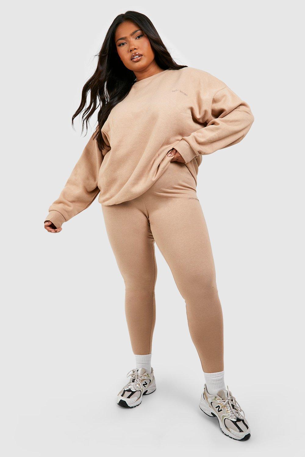 Womens Plus Oversized Sweatshirt And Legging Set - Beige - 22, Beige