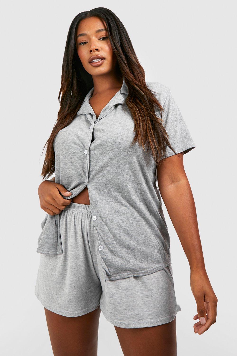 Image of Pantaloncini pigiama Plus Size in jersey effetto vellutato, Grigio