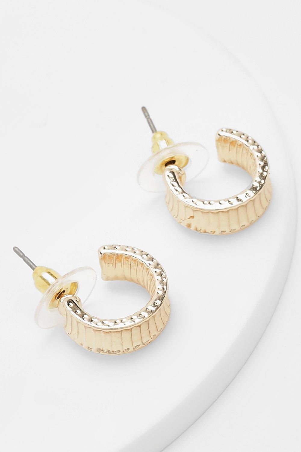 Womens Wide Chunky Ribbed Hoop Earrings - Gold - One Size, Gold