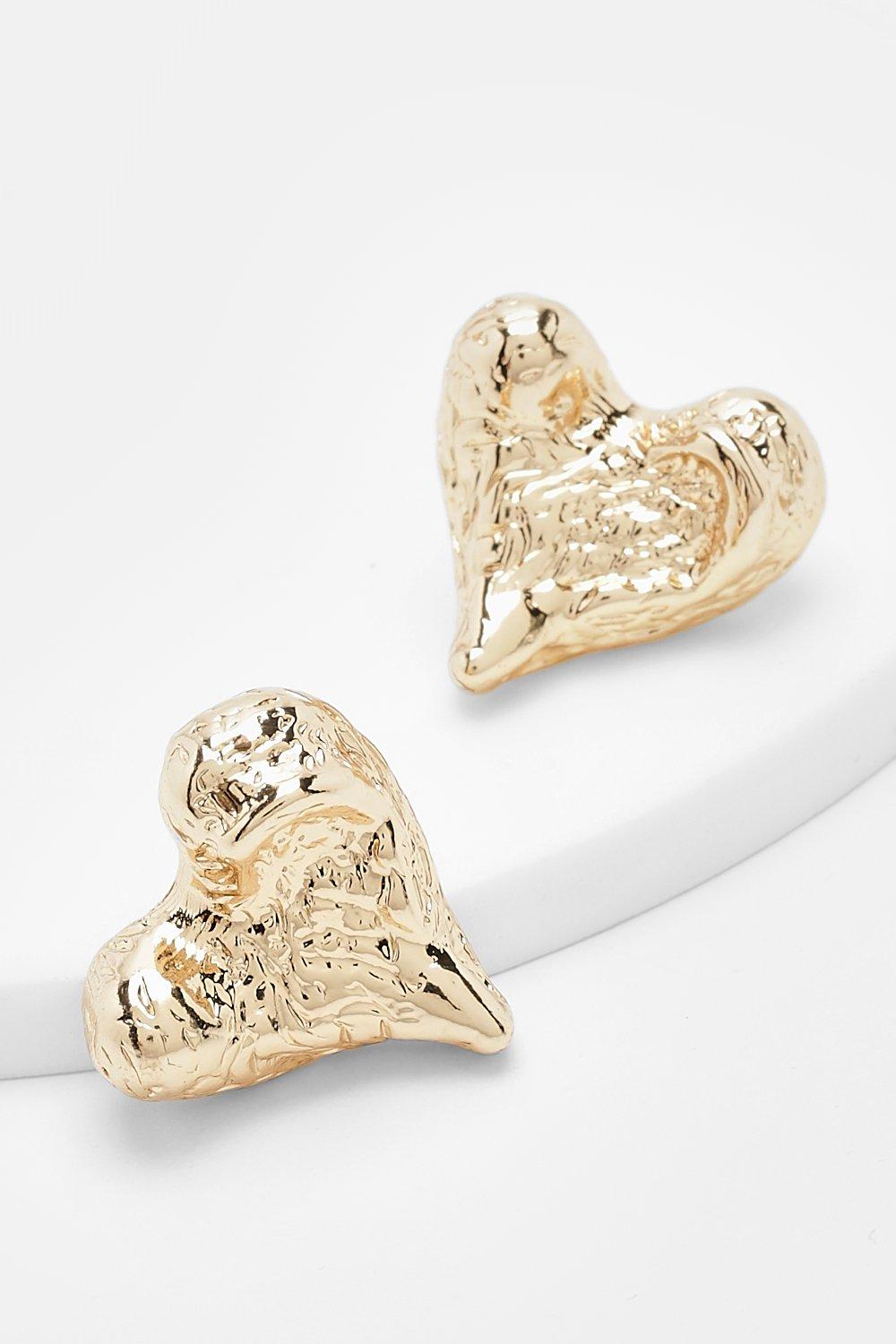 Womens Heart Hammered Earrings - Gold - One Size, Gold