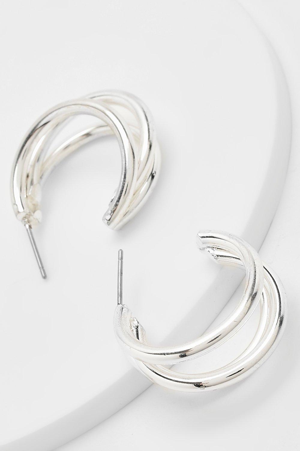 Womens Triple Cut Out Hoop Earrings - Grey - One Size, Grey