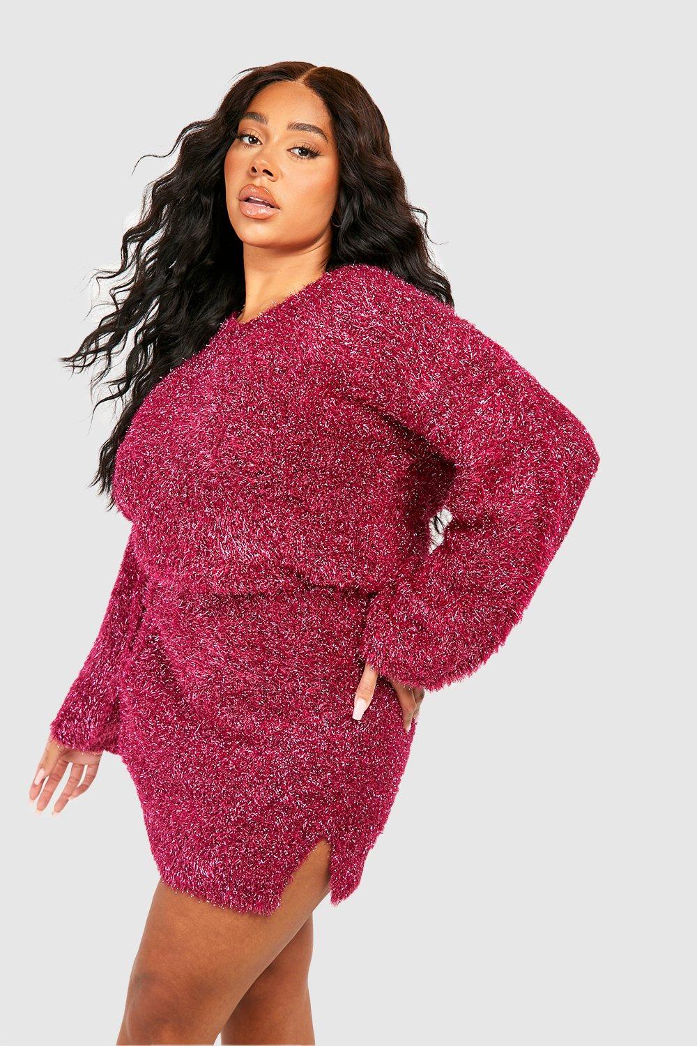 Image of Gonna midi Plus Size in maglia intrecciata, Pink