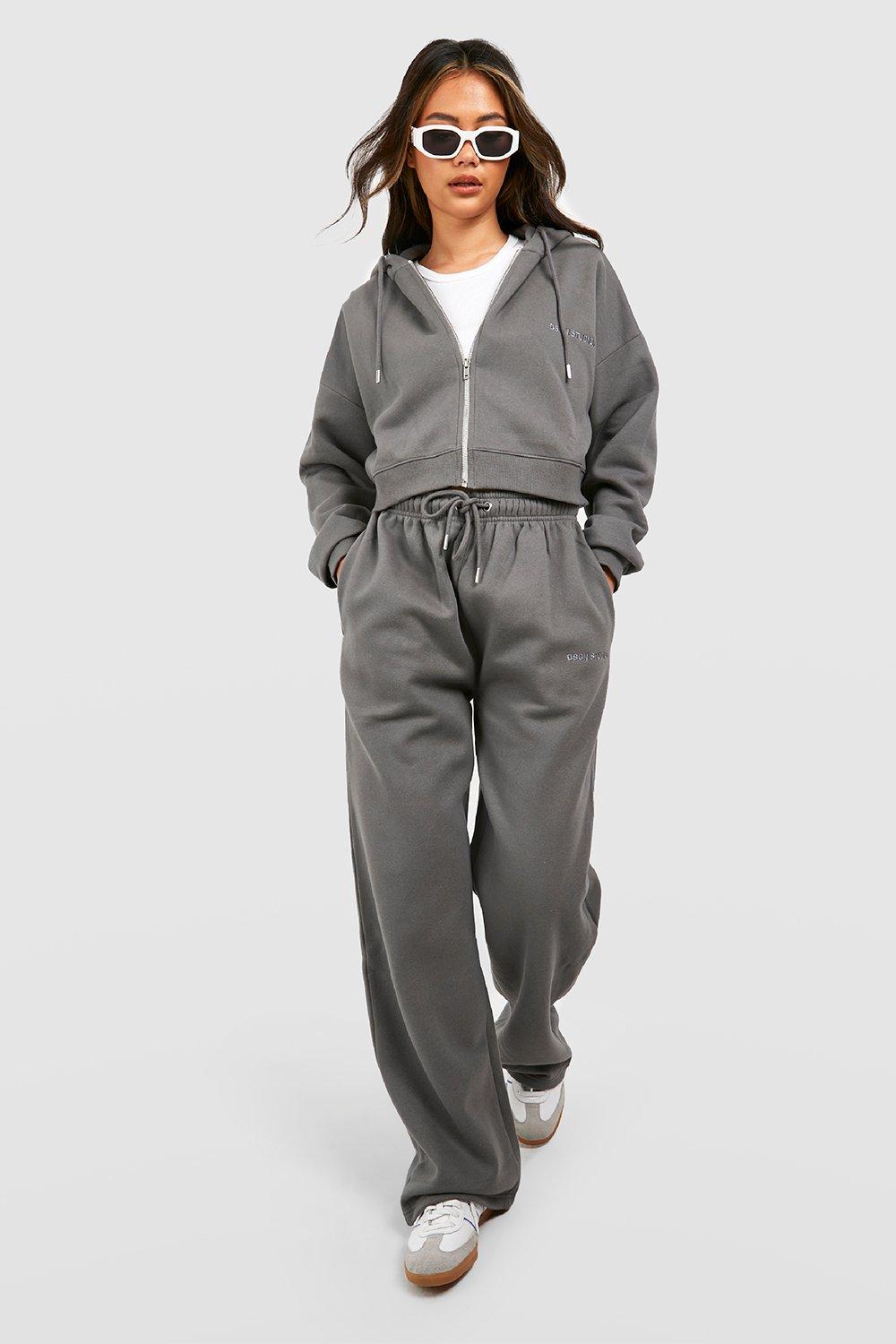 Womens Overdyed Straight Leg Zip Through Tracksuit - Grey - S, Grey