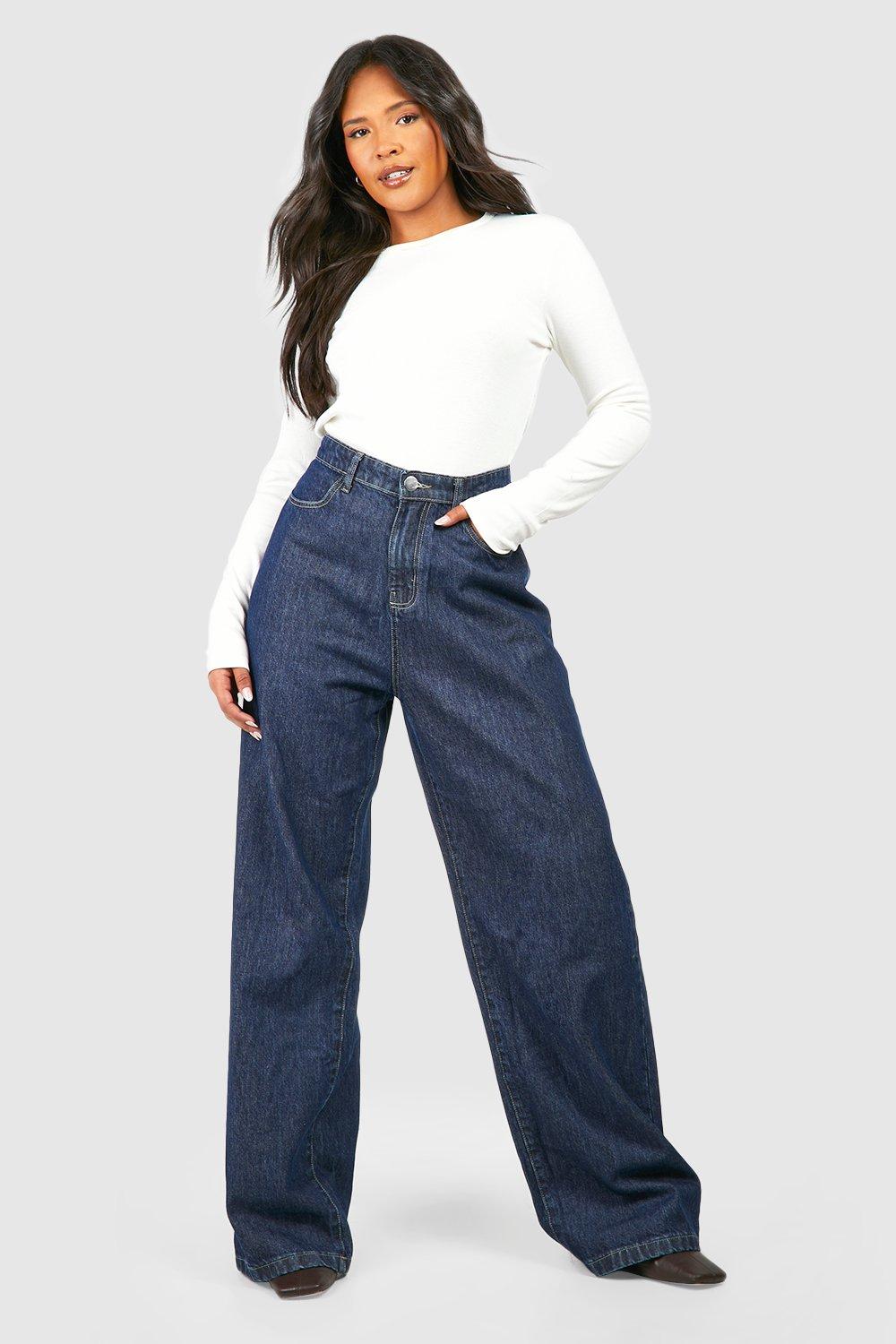 Image of Jeans a gamba ampia Plus Size a vita alta, Azzurro