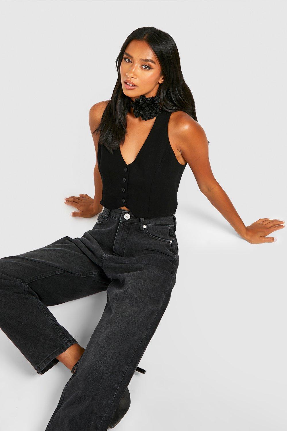 Boohoo Petite Jeans Met Rechte Pijpen En Hoge Taille, Black