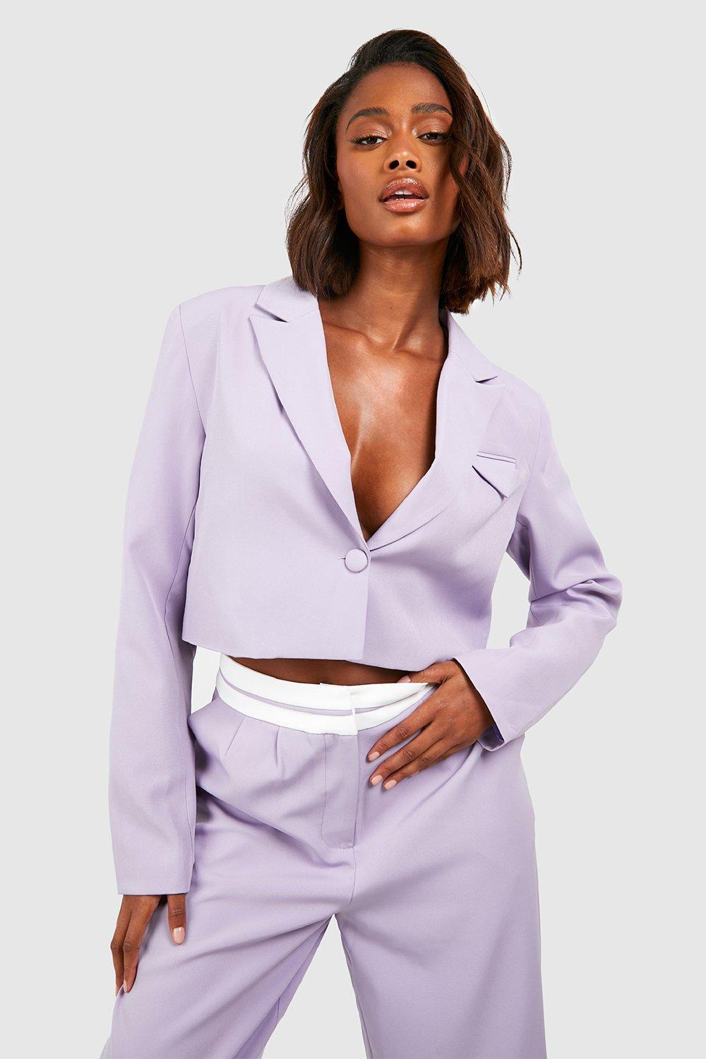Womens Pocket Detail Crop Tailored Blazer - Purple - 10, Purple