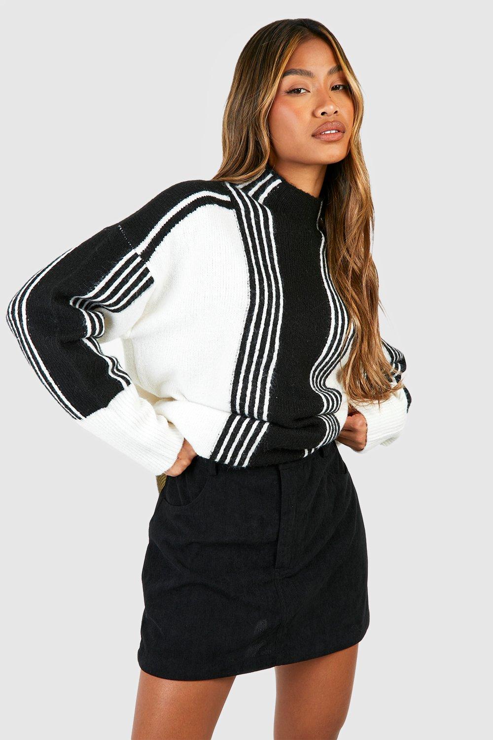 Boohoo Corduroy High Waist Mini Rokje, Black