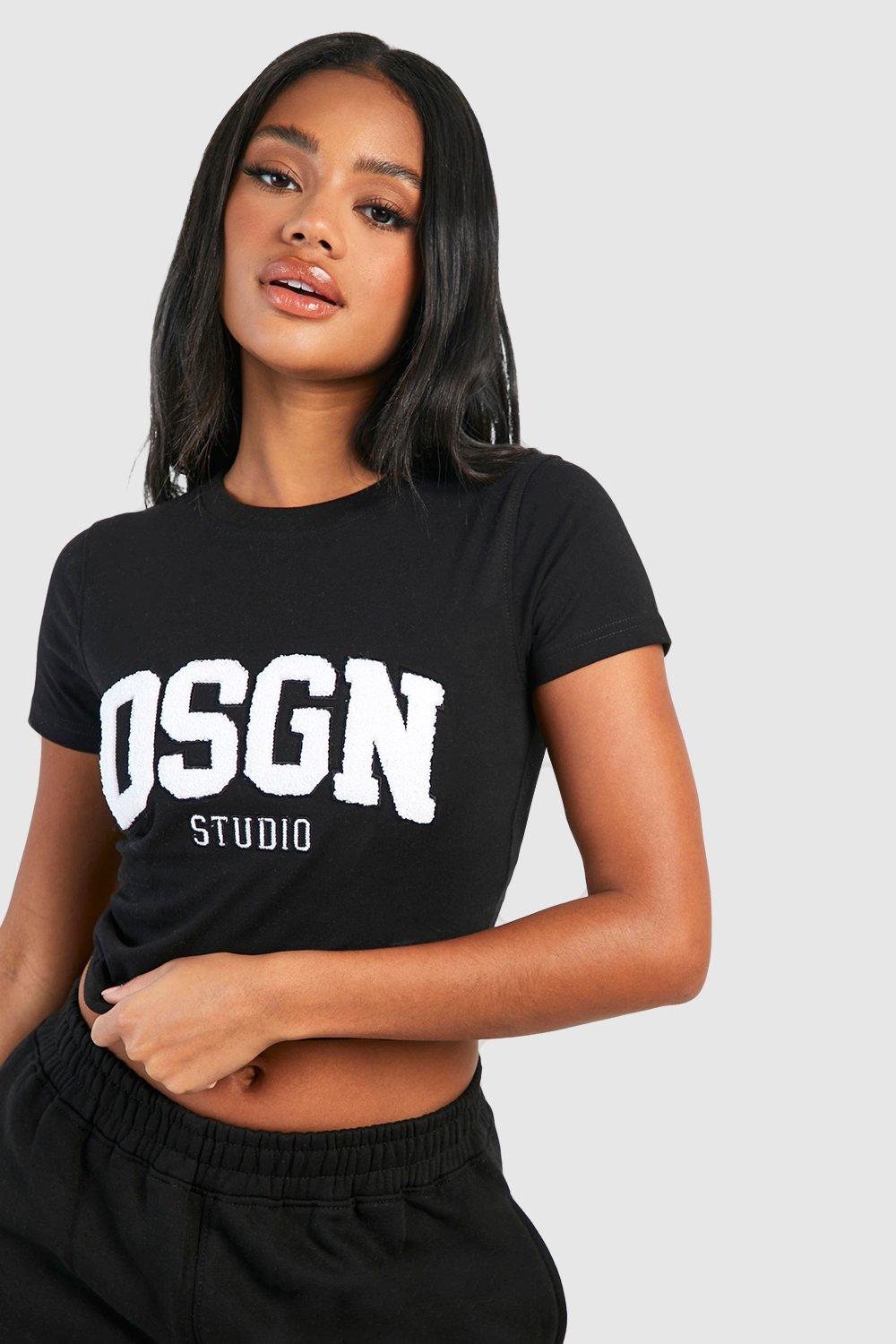 Image of T-shirt sagomata Dsgn Studio in spugna con applique, Nero