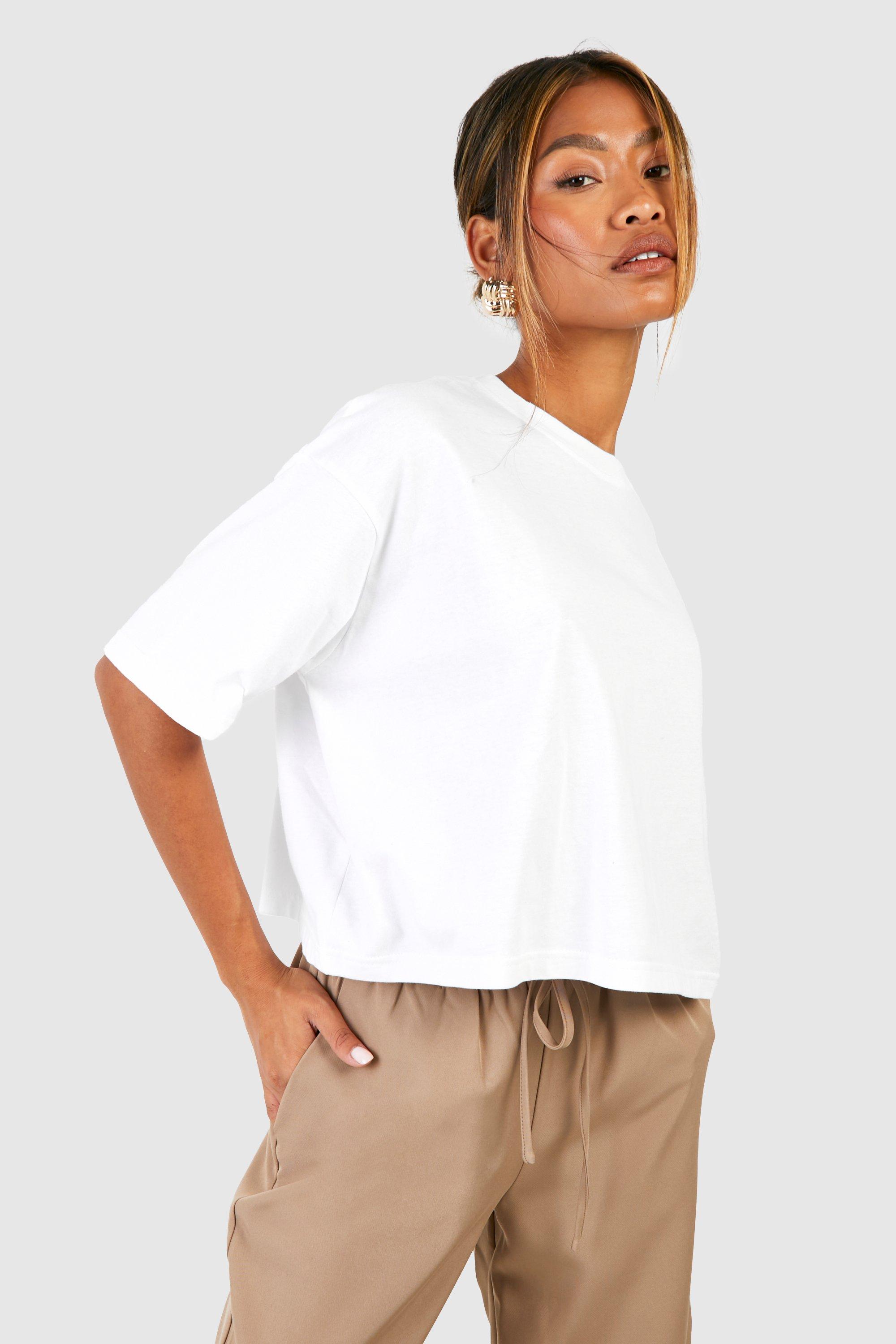 Image of T-shirt corta squadrata Basic in cotone, Bianco