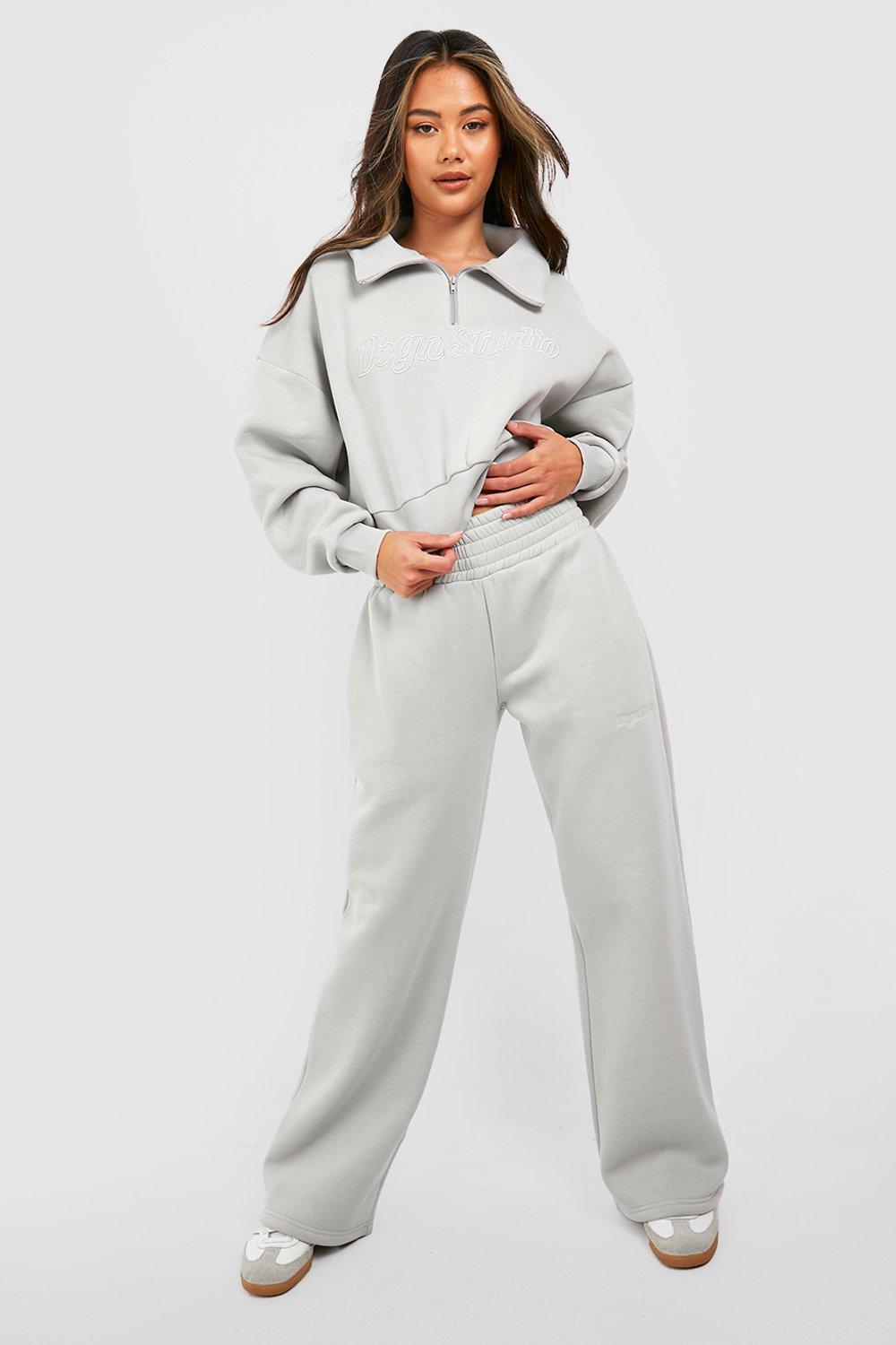 Womens Dsgn Studio Embroidered Half Zip Straight Leg Tracksuit - Grey - Xl, Grey