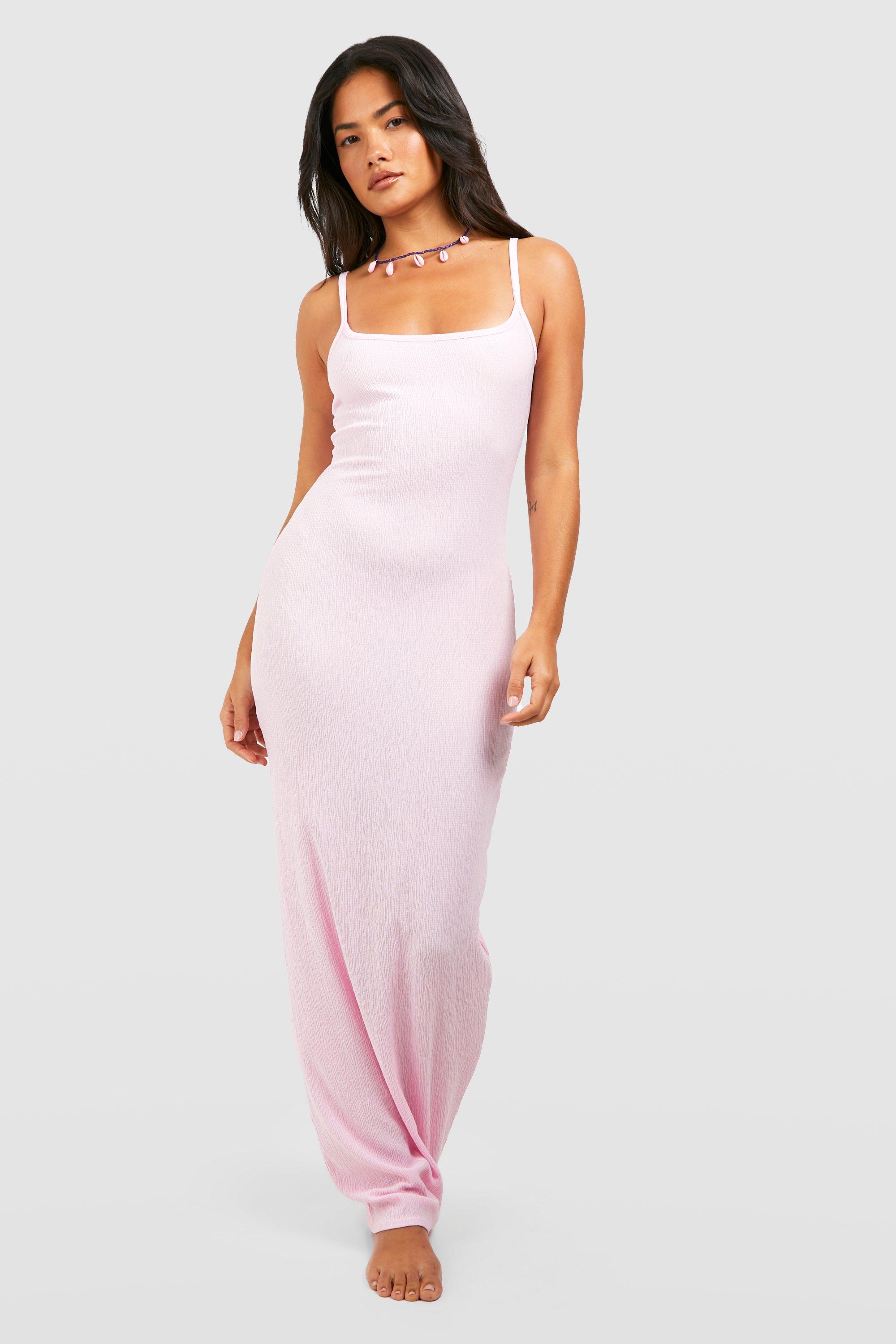 Boohoo Maxi Strand Jurk Met Textuur En Lage Ronde Rug, Pink