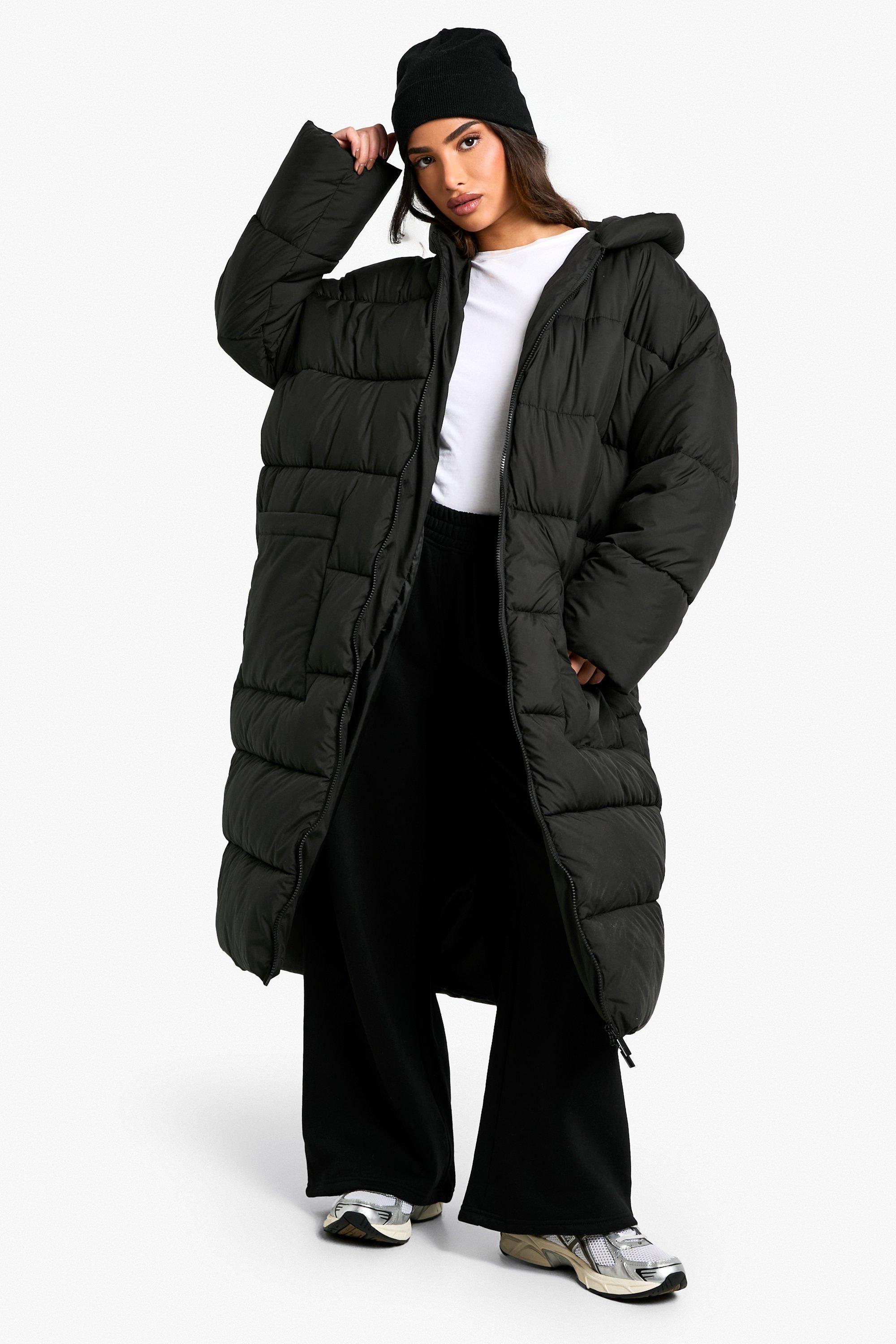 Image of Cappotto piumino lungo Petite con cappuccio, Nero