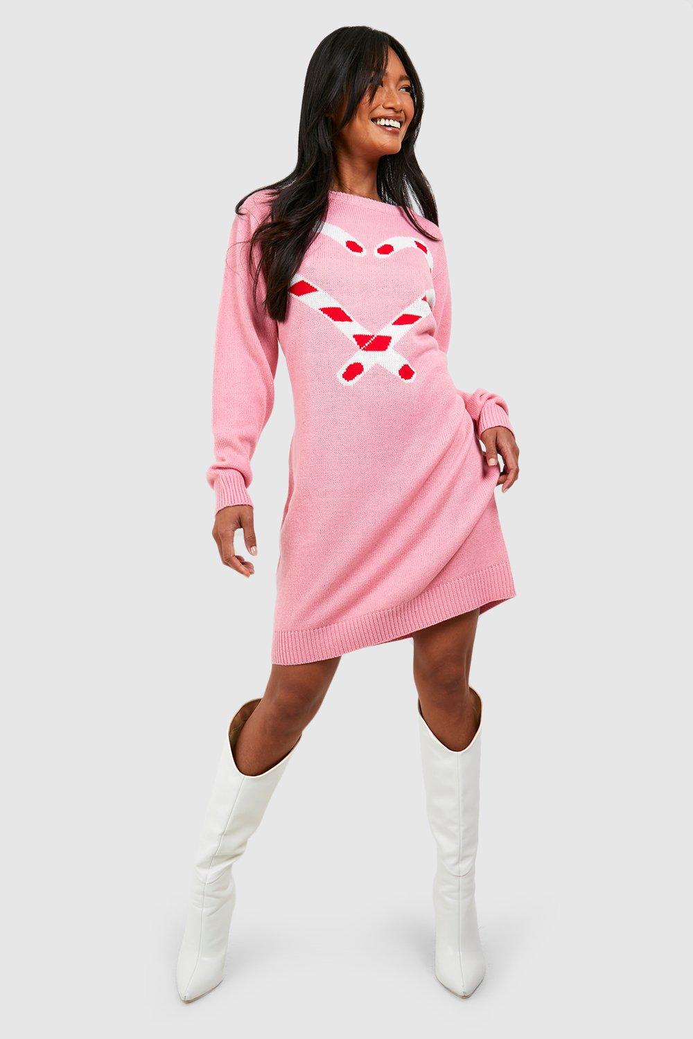 Image of Vestito in maglia natalizio con bastoncini di zucchero, Pink