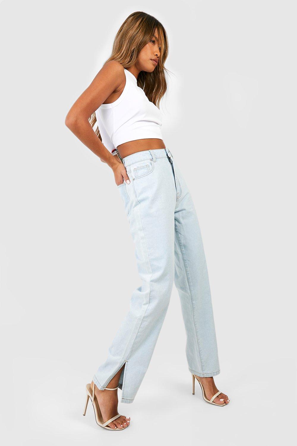 Image of Jeans dritti Basics a vita alta con spacco sul fondo, Bianco