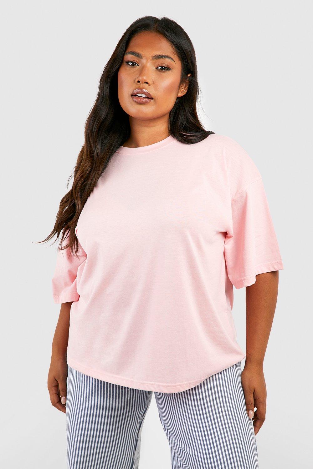 Image of T-shirt a girocollo Plus Size Basic oversize, Pink