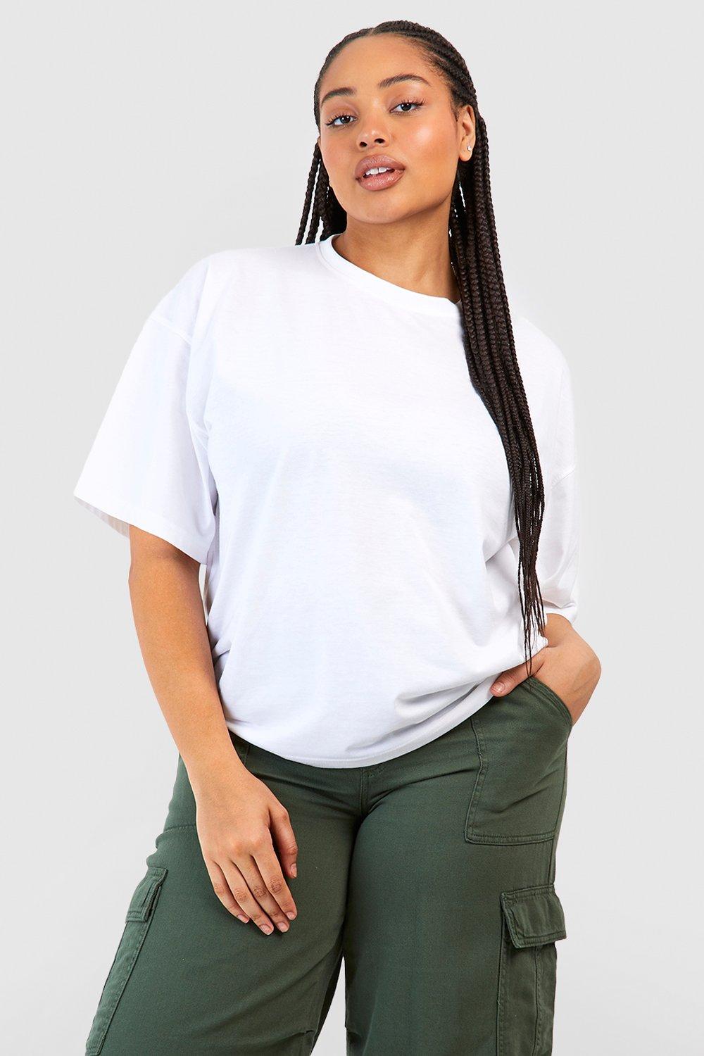 Image of T-shirt a girocollo Plus Size Basic oversize, Bianco