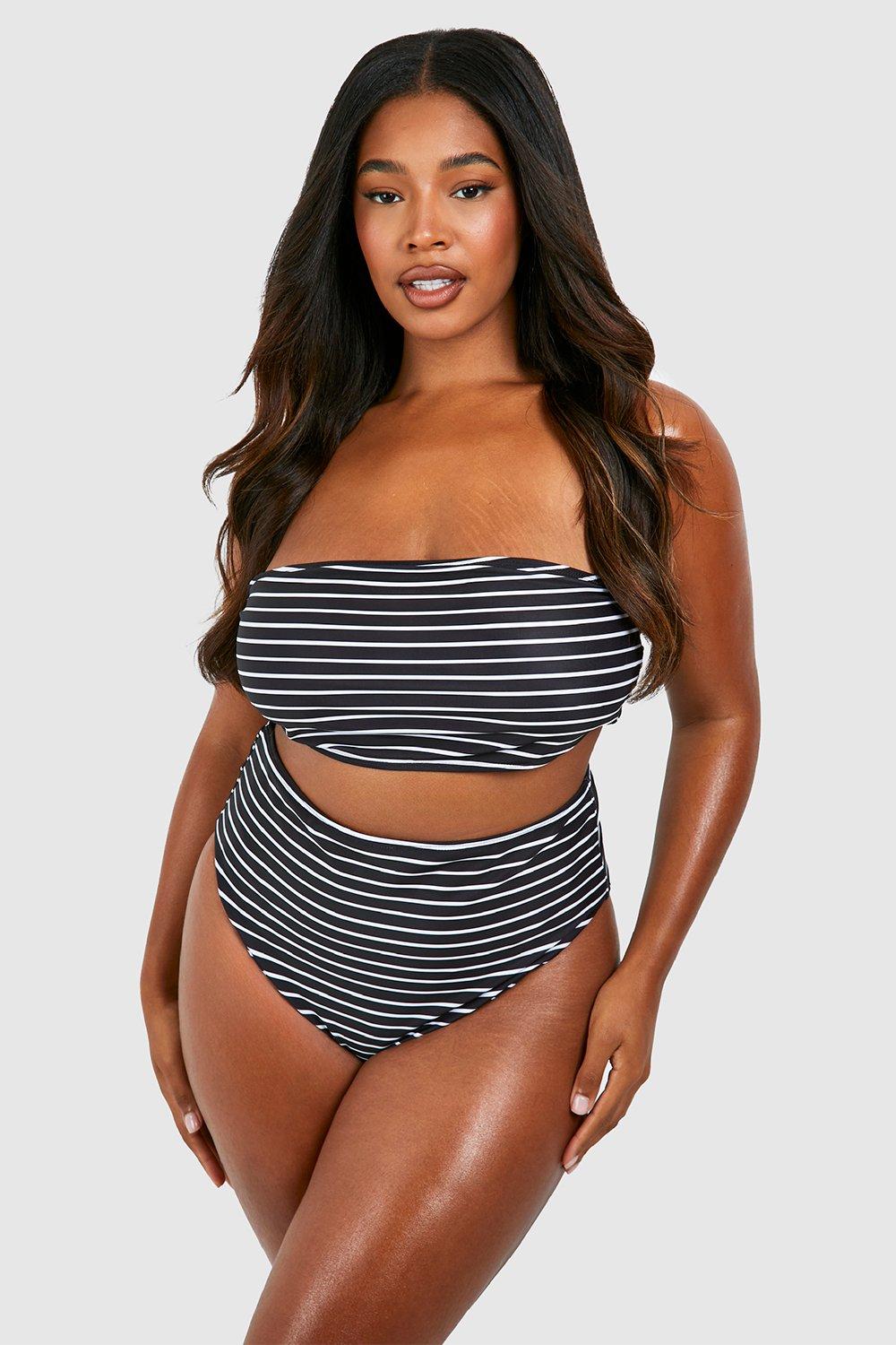 Image of Set bikini Plus Size a fascia a righe, Nero