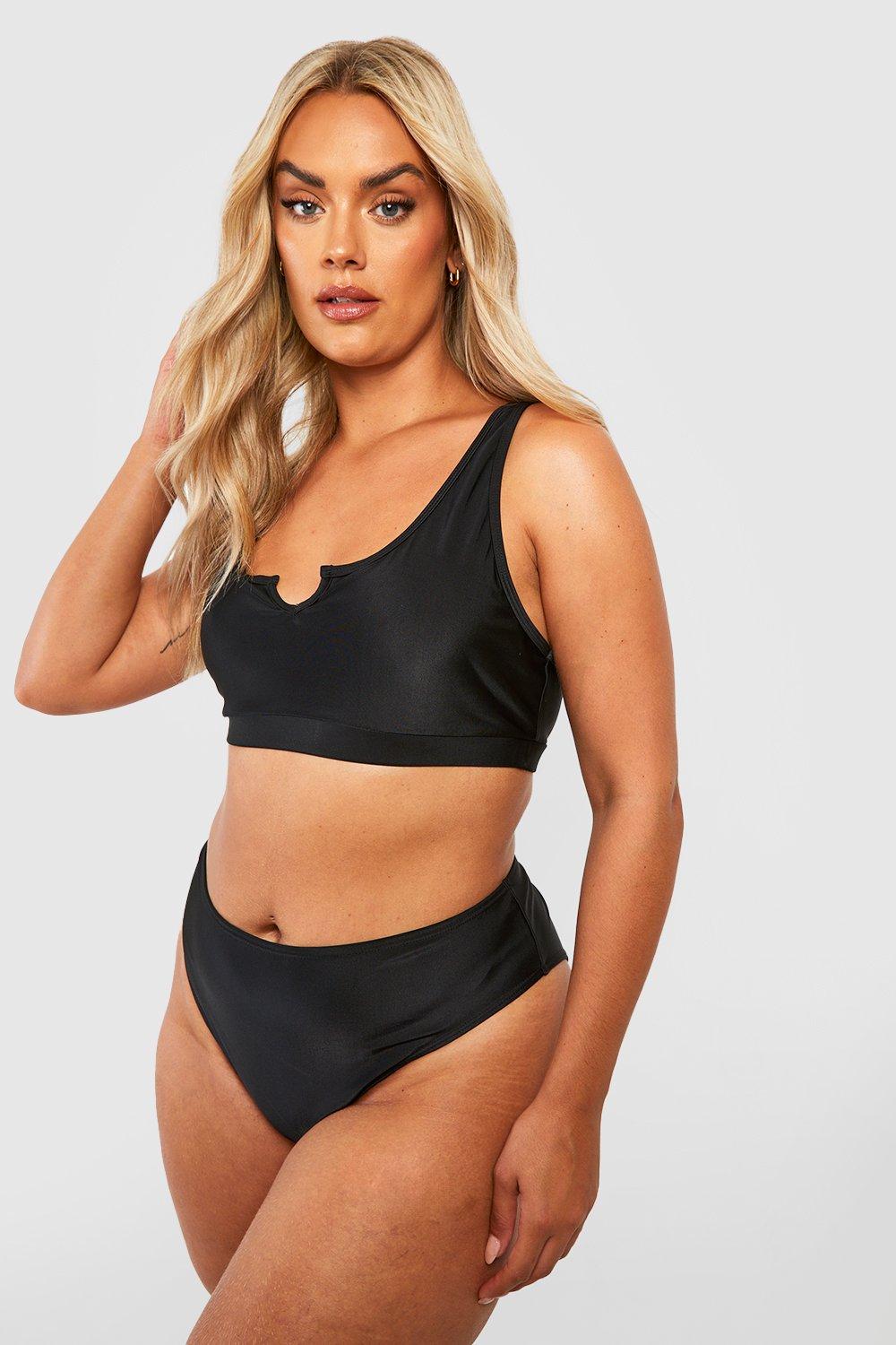 Image of Top bikini Plus Size Essential con intaglio sullo scollo, Nero