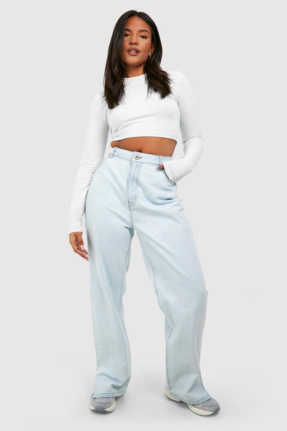 Image of Jeans dritti Plus Size Basics a vita alta con spacco sul fondo, Bianco