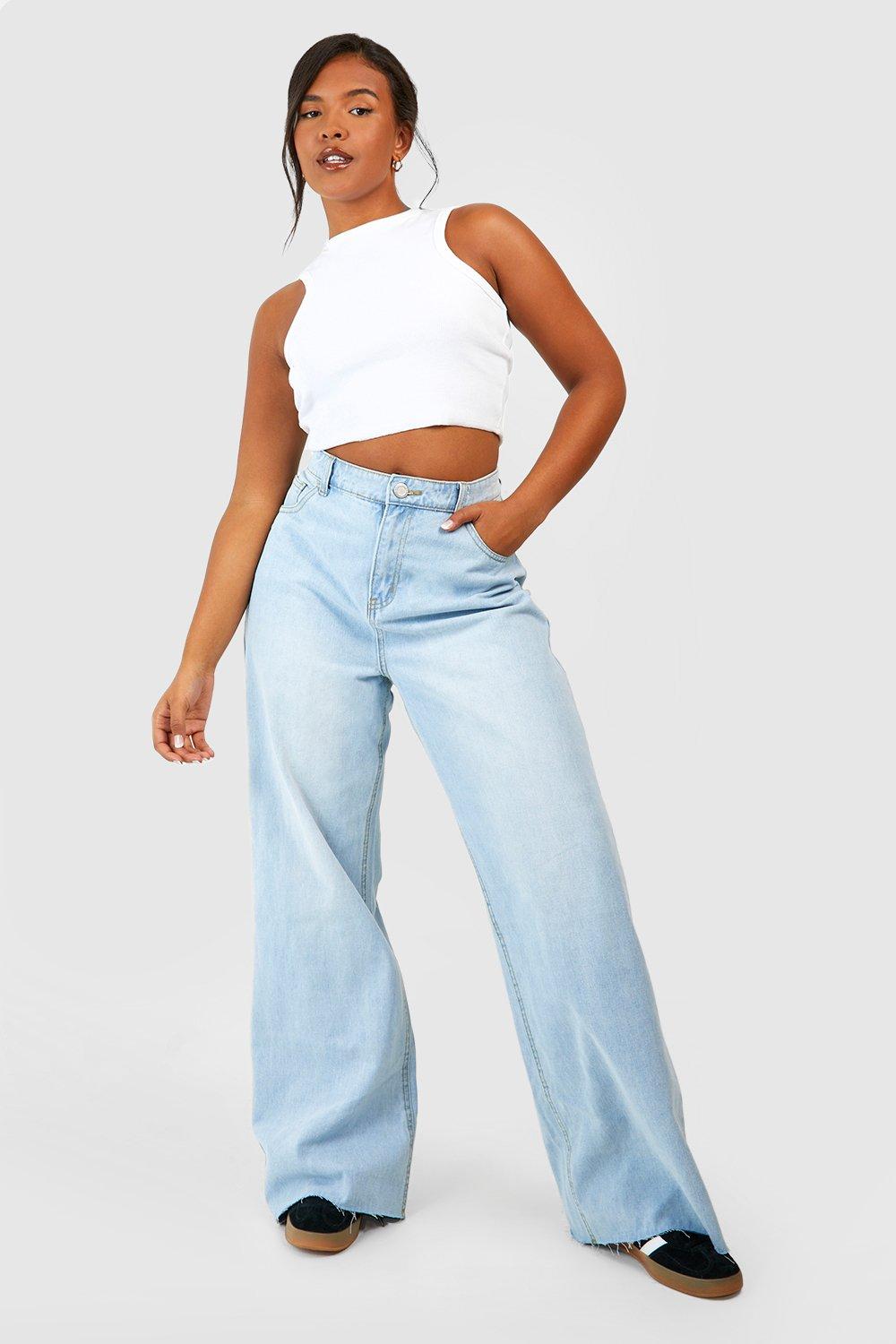 Boohoo Plus Extreme Wide Leg Broek Met Hoge Taille, Light Blue