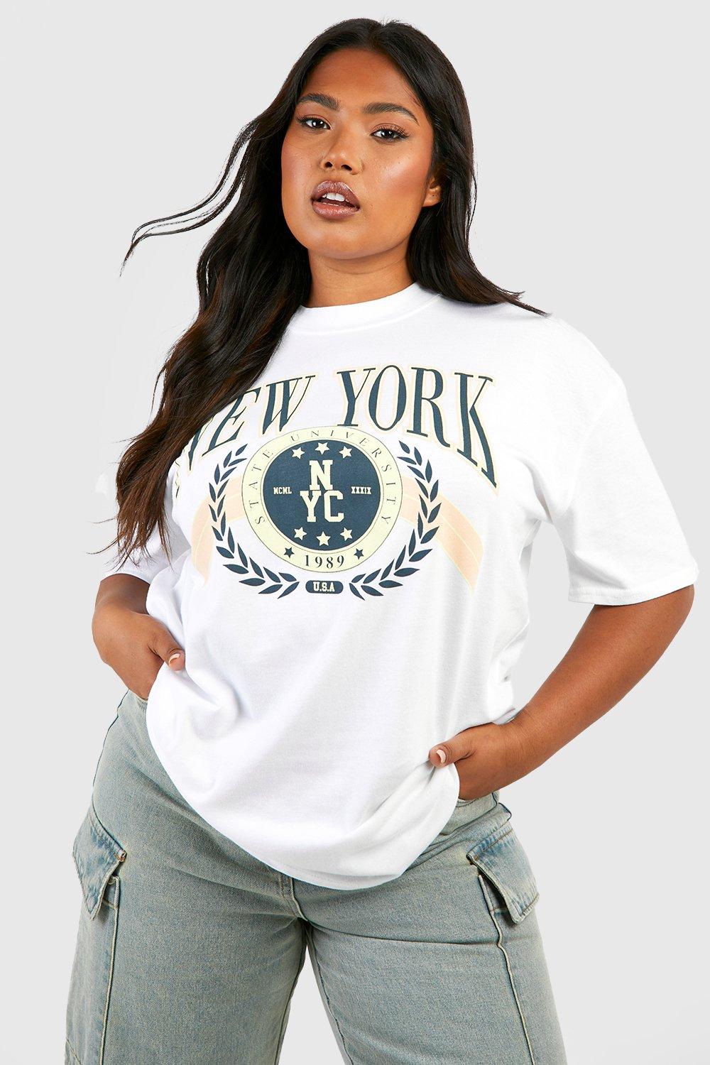 Image of T-shirt Plus Size con stampa New York, Bianco