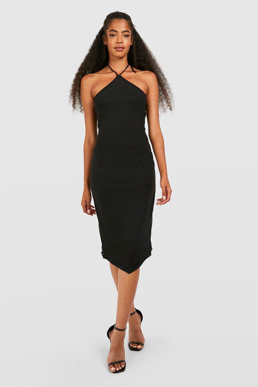 Boohoo Mesh Midi Jurk Met Halter Neck, Black