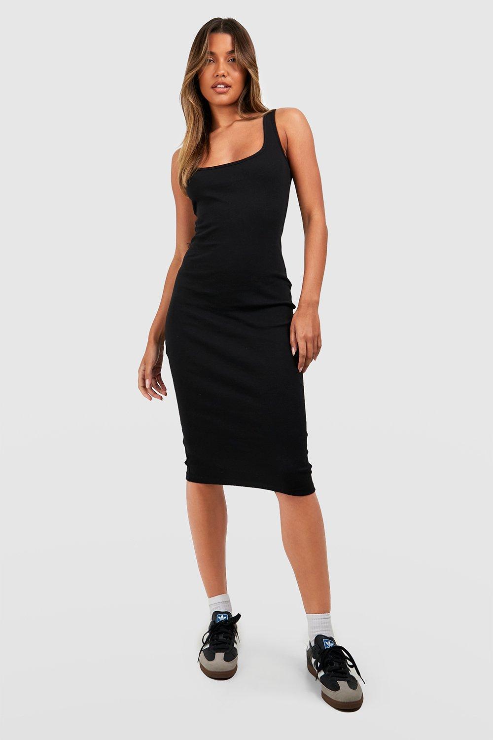 Boohoo Bodycon Midi Jurk Met Dikke Bandjes En Vierkante Hals, Black