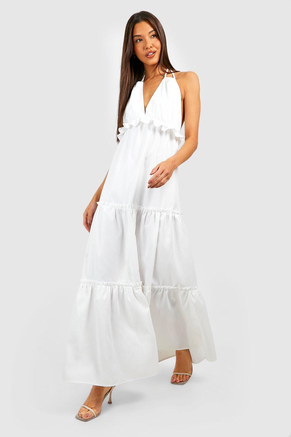 Boohoo Maxi Jurk Met Laagjes, White